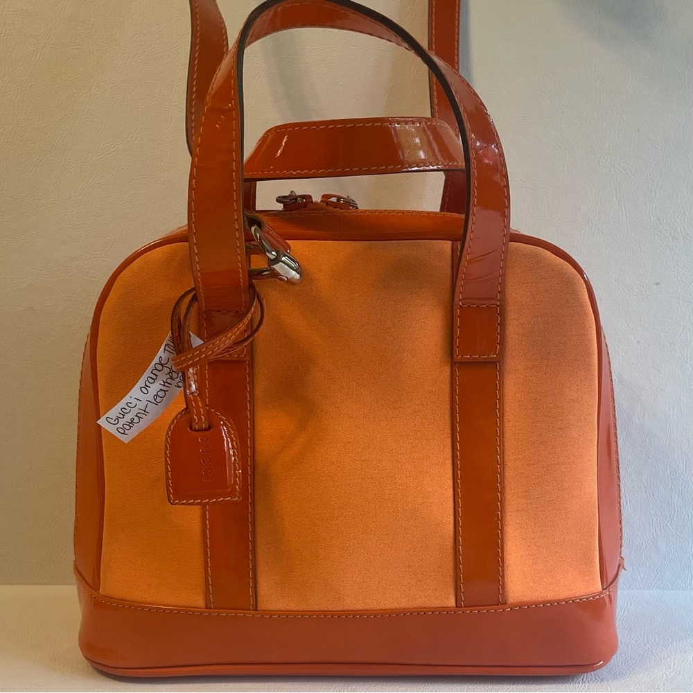 Gucci Orange Two Way Patent Leather Bag